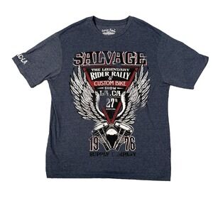 SALVAGE SUPPLY CO MC-LA Rider Rally Show T-Shirt Mens XL Blue Short Sleeve Biker
